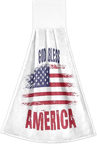 Miniatura 2 de OTVEE Juego de 2 toallas de cocina, toalla de mano colgante con bandera de Dios Bless America para decoración de cocina y baño
