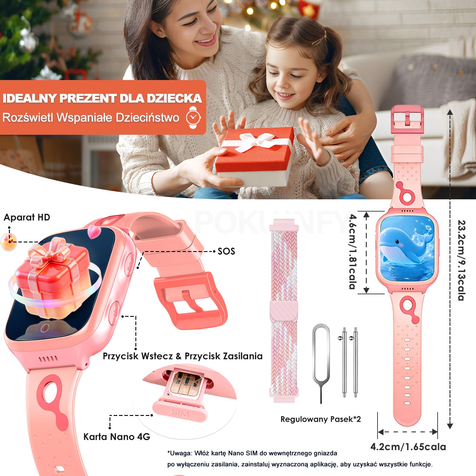 4G Smartwatch dla Dzieci dla Chłopców Dziewczynek - GPS Tracker Rozmowy Wideo Telefon Czat Głosowy SOS Tryb Klasowy Kalkulator Budzik Gra Krokomierz - Cyfrowy Smartwatch Dziecięcy Prezenty