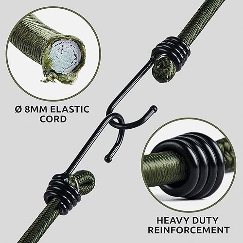 Miniatura 2 de Pluvios Cuerdas elásticas con ganchos resistentes para exteriores, paquete de 10, variedad de tamaños, correas elásticas multiusos para equipaje,