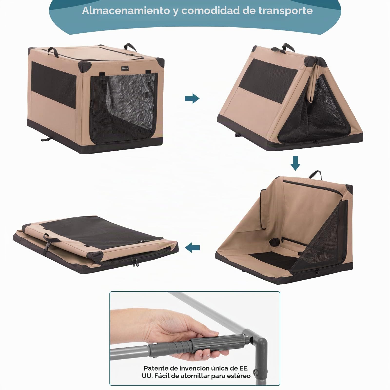 Petsfit Transportín para Perros, Plegable Bolsa transportín para Perros Transportín con Armazón de Acero Tubular Seguro para Perros Grandes medianos Pequeños