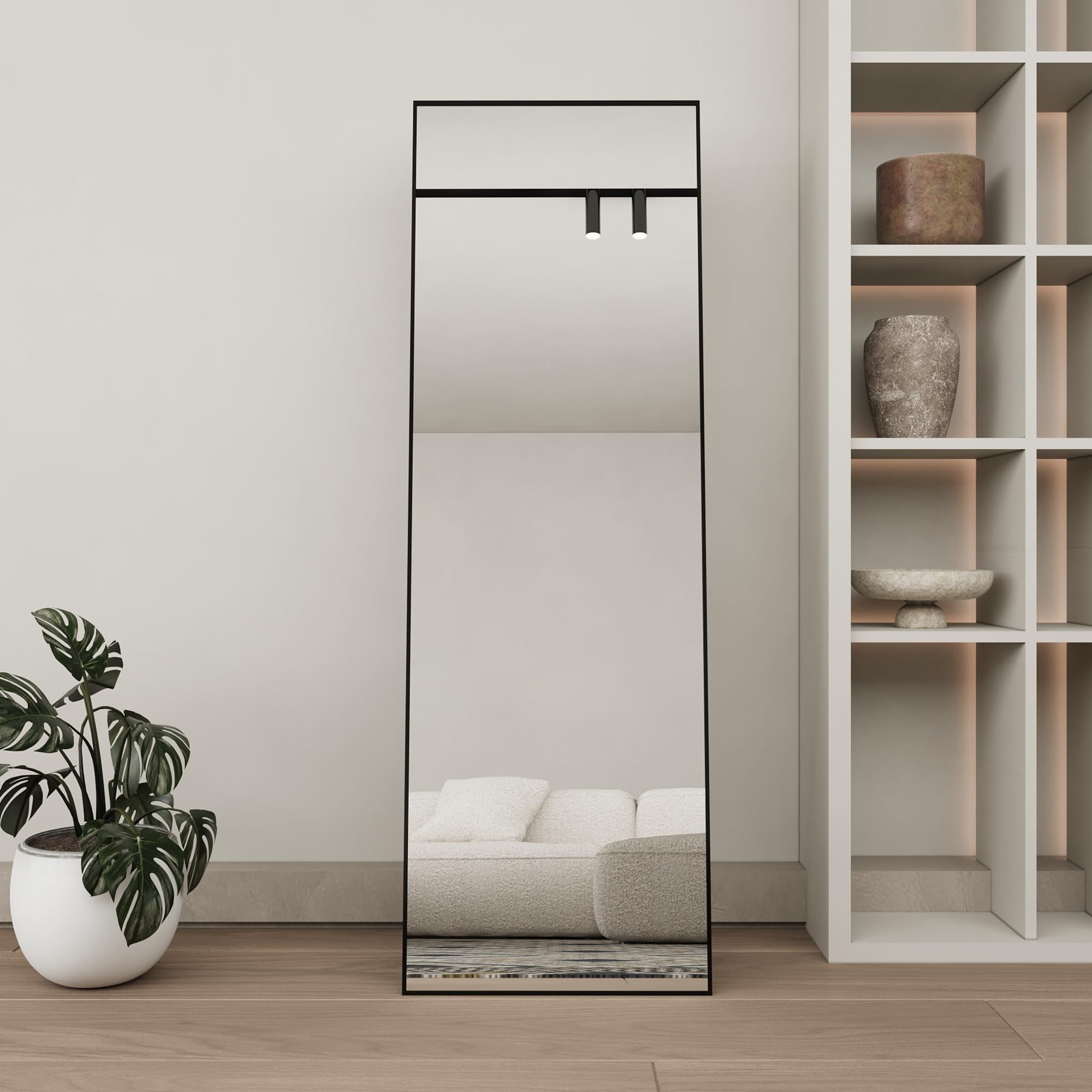 KEFSR Miroir Pleine Longueur 165 x 60cm,Miroir Mural avec Support,Cadre en Alliage d'Aluminium,Verre Trempé,Grand Miroir pour Chambre,Salon(Noir) | Leroy Merlin