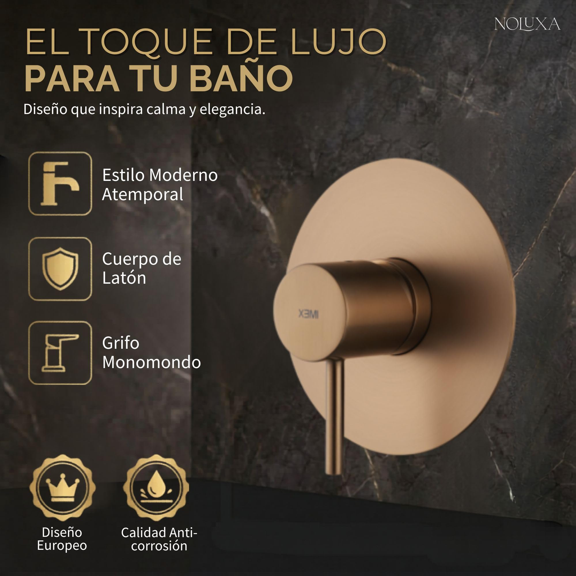 IMEX - Ducha Empotrada Oro Rosa Monomando | Conjunto de Grifería Empotrado con Rociador Antical Efecto Lluvia Cobre | Columna Ducha Empotrada con Grifo en Latón y Acero Inox S.304 (SIN ALCACHOFA)