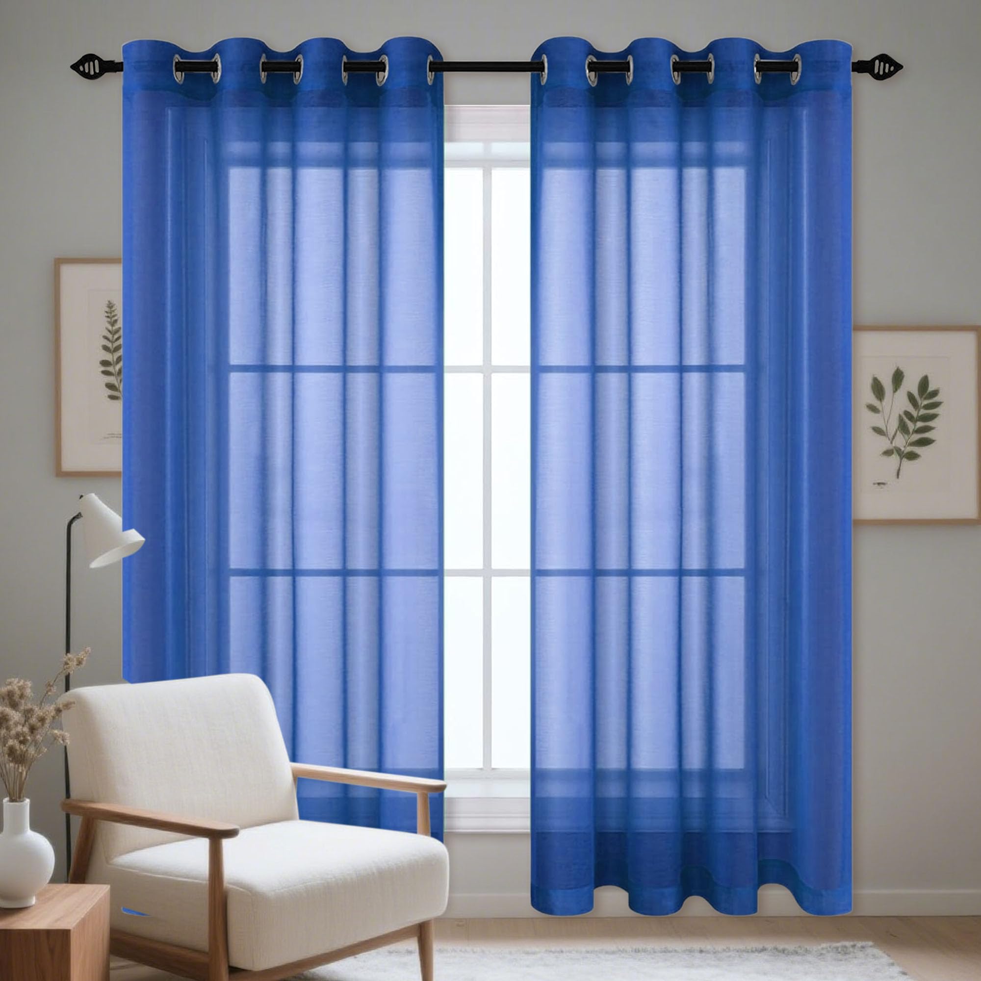 Rideaux voilages à oeillets 220 x 180 cm bleu foncé pour fenêtre de salon et chambre
