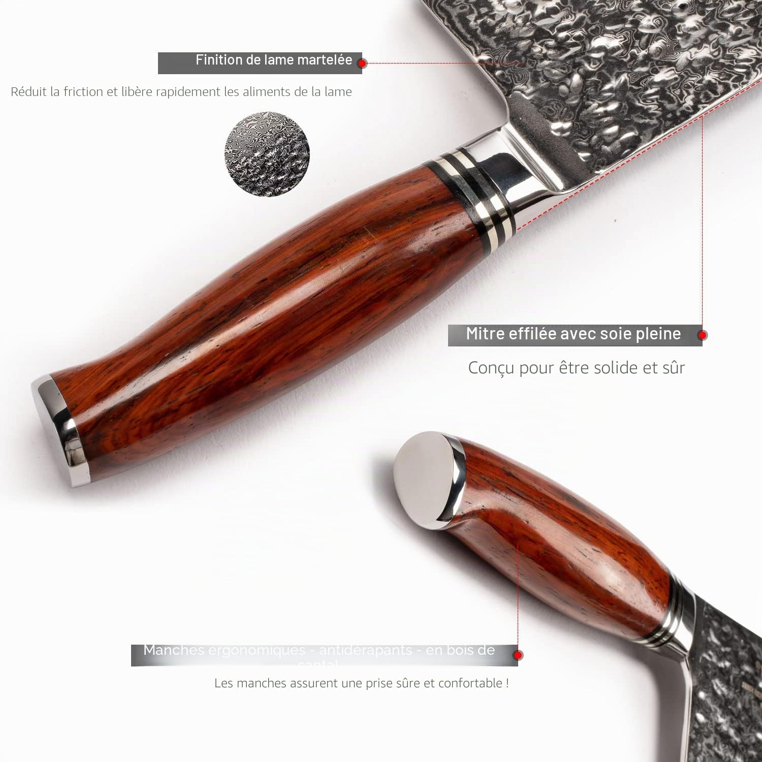 YARENH 5 Pièces Set Couteau Cuisine, Acier Damas 73 Couches Avec Poignée en Bois, Ensemble de Couteaux Professionnel Avec Bloc en Bois - Série HTT