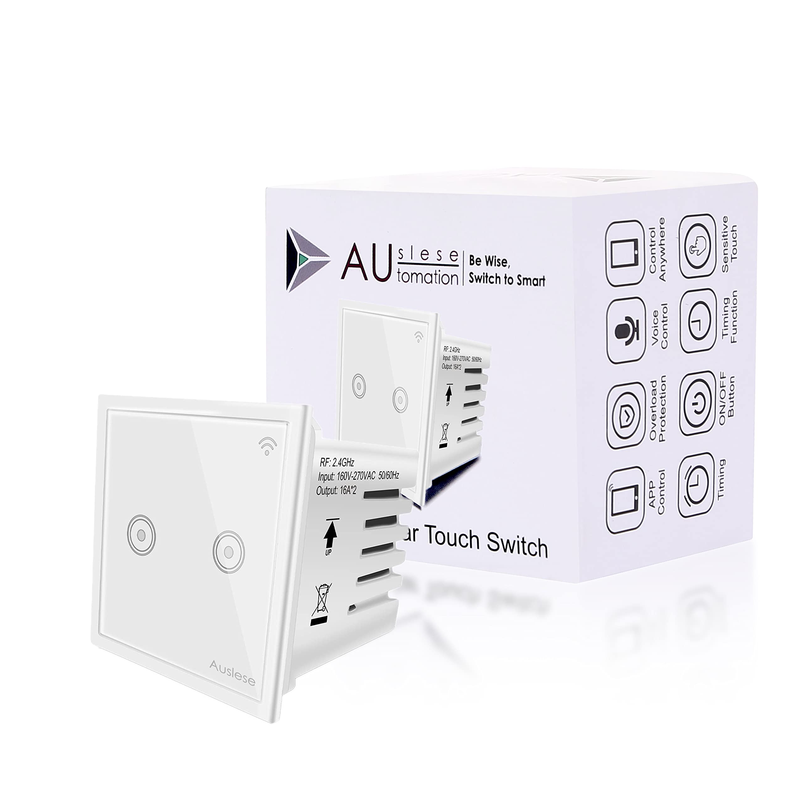 Auslese® (2 Gang 10A) Smart Touch Crystal Glass Panel Modular Indian Roma Standard Fitting Wifi Switch for Smart Home, Compatible with Alexa, Google Home and Support IFTTT (White)-image-23