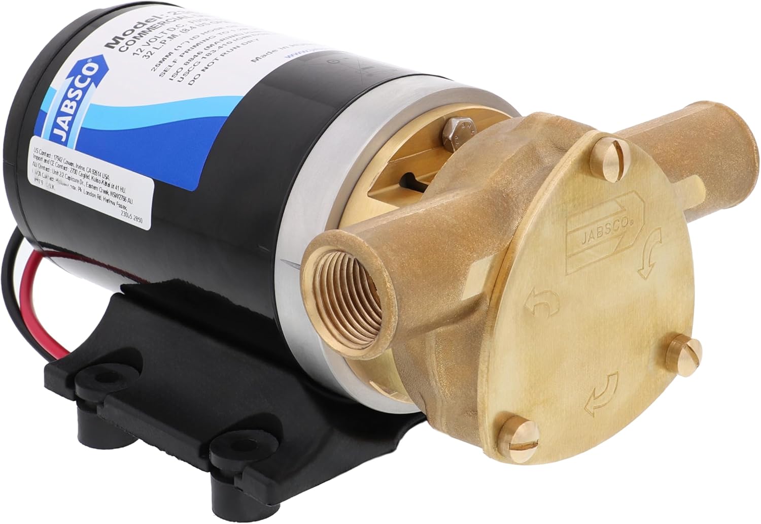 Jabsco 23680-4003 Water Puppy Bronze Impeller Pump, Commercial Duty, 12 Volt, For Livewell Circulation, Draining Bait Tanks, Engine Oil Changing, Boat Washdown, Or General Marine Pumping Applications