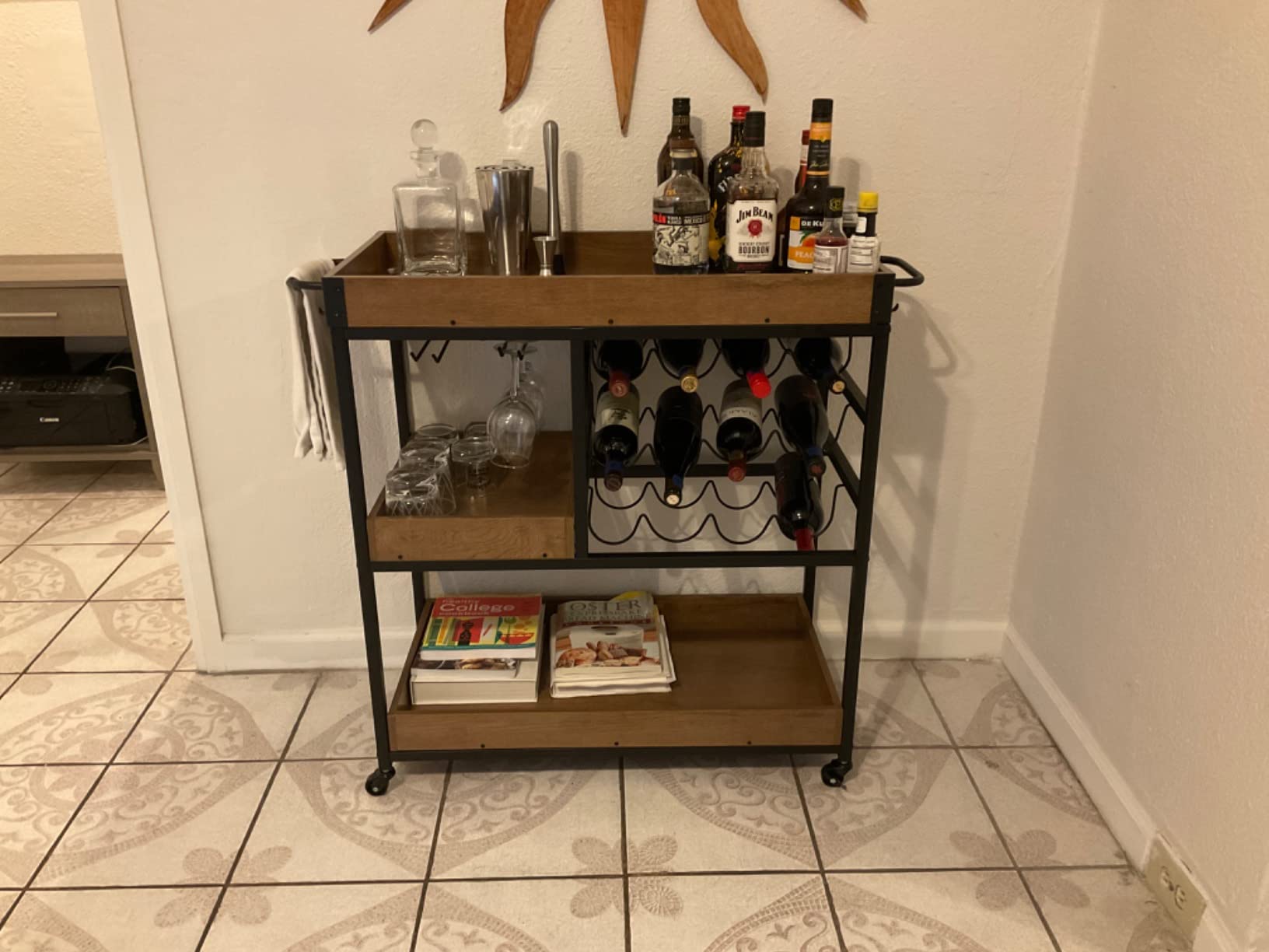 23/mo Finance Gold Bar Cart, Bar Carts for The Home with 12 Bottle