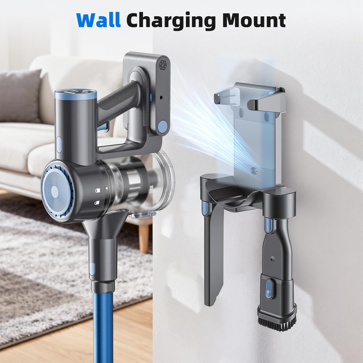 BlueEpic Cordless Vacuum Cleaner for Home, 40KPA/300W Stick Vacuums with Charging Wall Dock, Anti-Tangle, 6 in 1 Lightweight Handheld Vacuum for Pet Hair, Hard Floor, Carpet