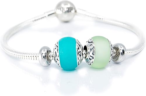 Miniatura 6 de Perla de cristal de mar turquesa, cristal de Murano maorí y plata esterlina Charm Bead S925, colgante azul turquesa turquesa, verano vacaciones