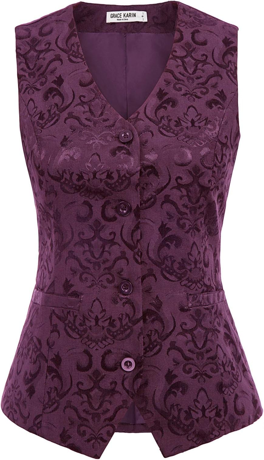 GRACE KARINWomens Waistcoat Vest Vintage Steampunk Dress Jacquard Jacket