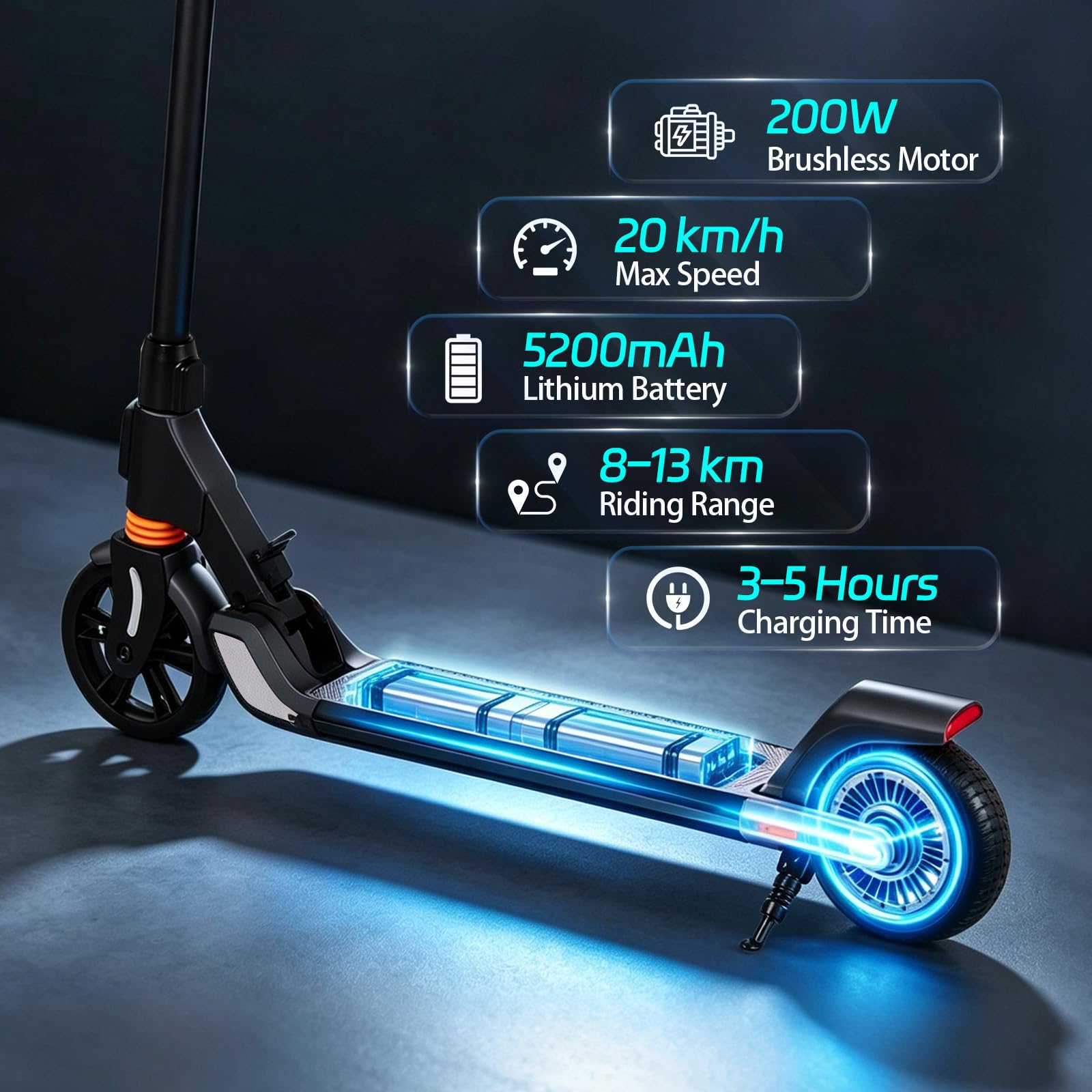Trottinette Électrique pour Enfants, Moteur 200 W, 3 Vitesses 20 km/h, Batterie 25,2 V 5,2 Ah, Autonomie 8‑13 km, Écran LED, Charge 60 kg, Trottinette Pliable Adaptée Aux Adolescents