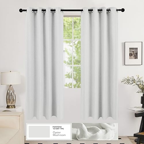 Miniatura 2 de Deconovo - Cortinas de lino completamente opacas, con aislamiento térmico, 84 pulgadas de largo, 2 paneles para sala de estar (blanco grisáceo, 52 x