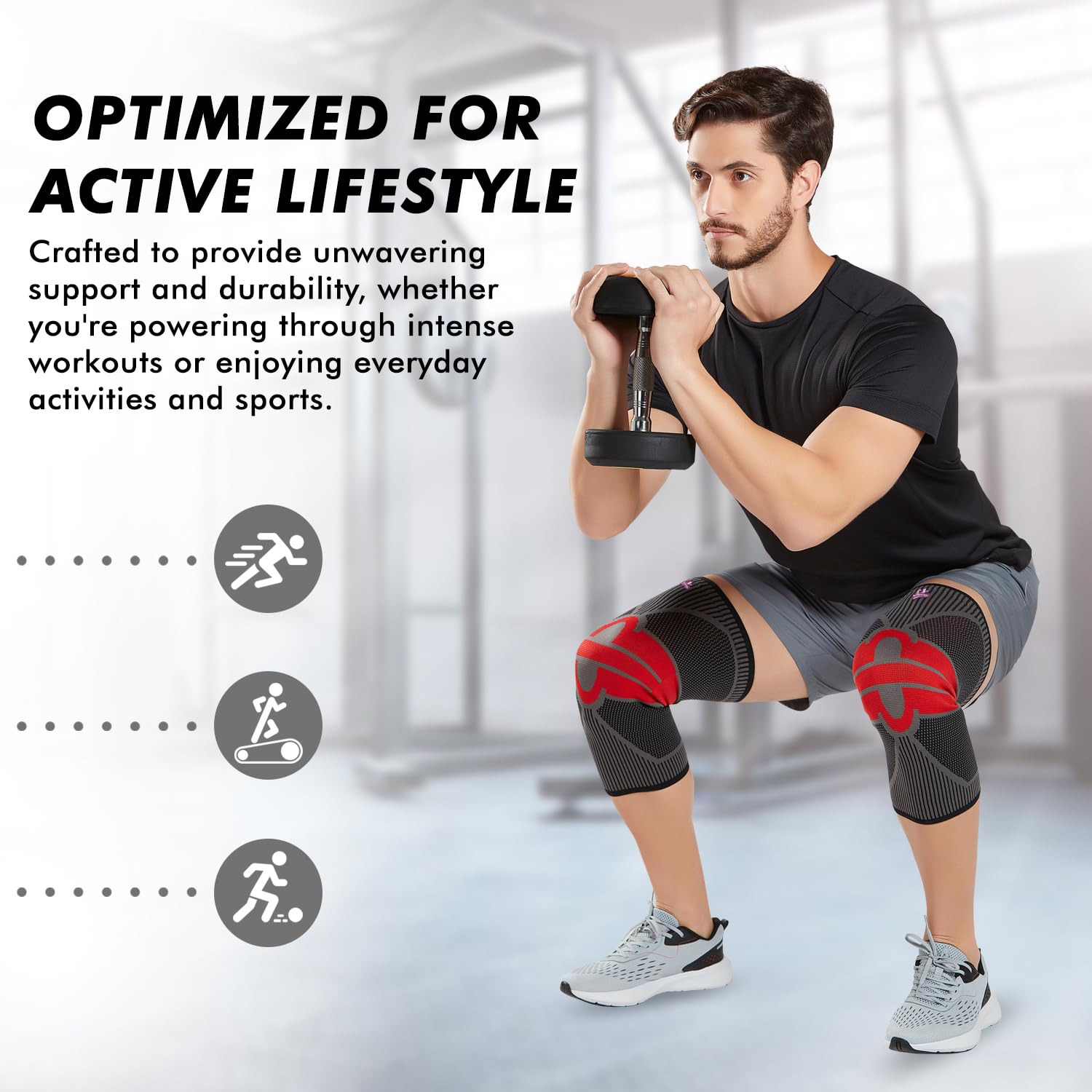 Flamingo Super Premium Knee Cap for Men & Women | Knee Support Brace for Pain Relief, Sports, Gym, Arthritis & Injury Recovery | Breathable Compression Sleeve - Black & Red | Medium 2