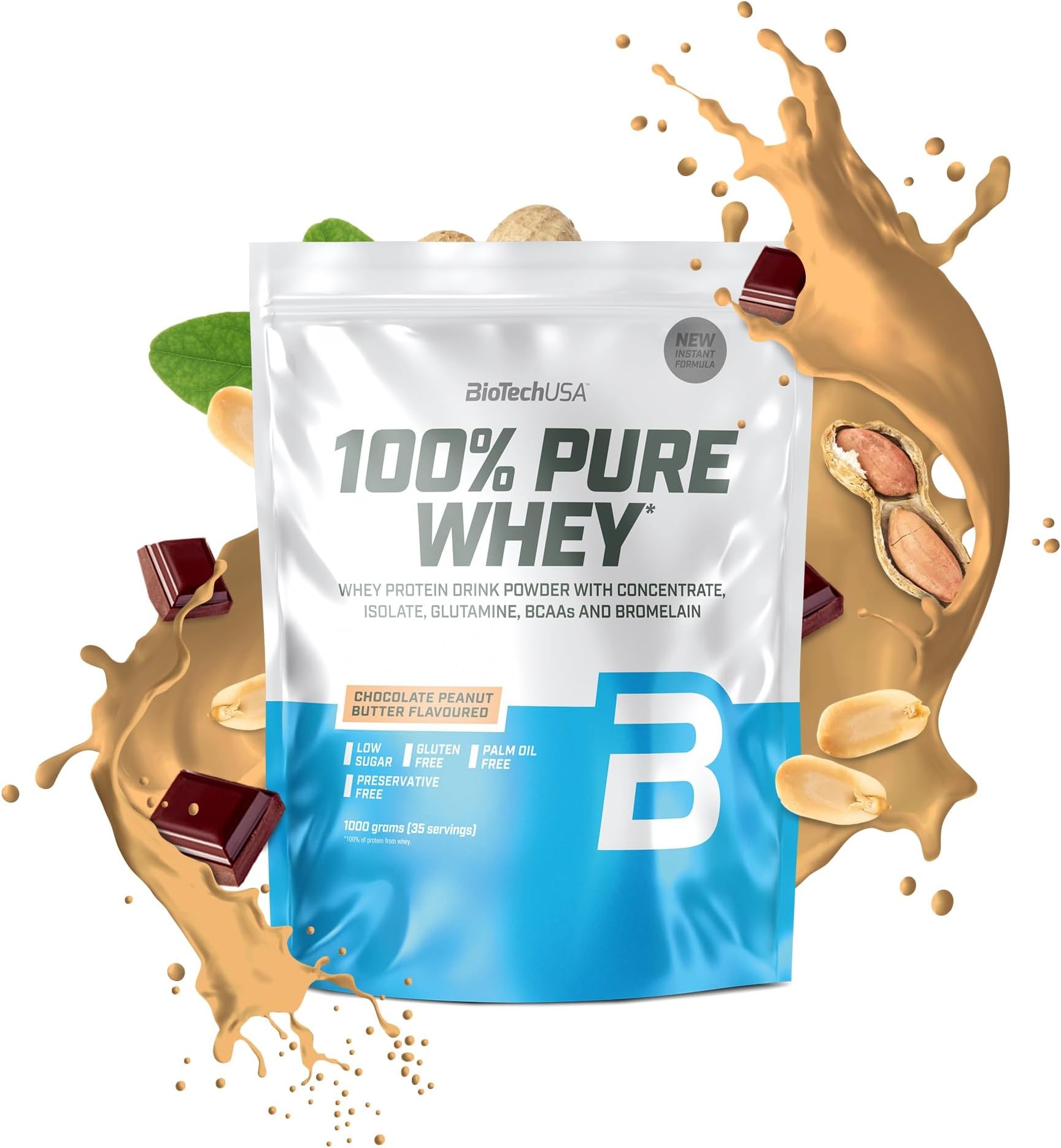 100% Pure Whey | Protein Powder with BCAA and Glutamine | Gluten-Free, Palm Oil Free | 21g Protein per Serving, 1 kg, Chocolate-Peanut Butter