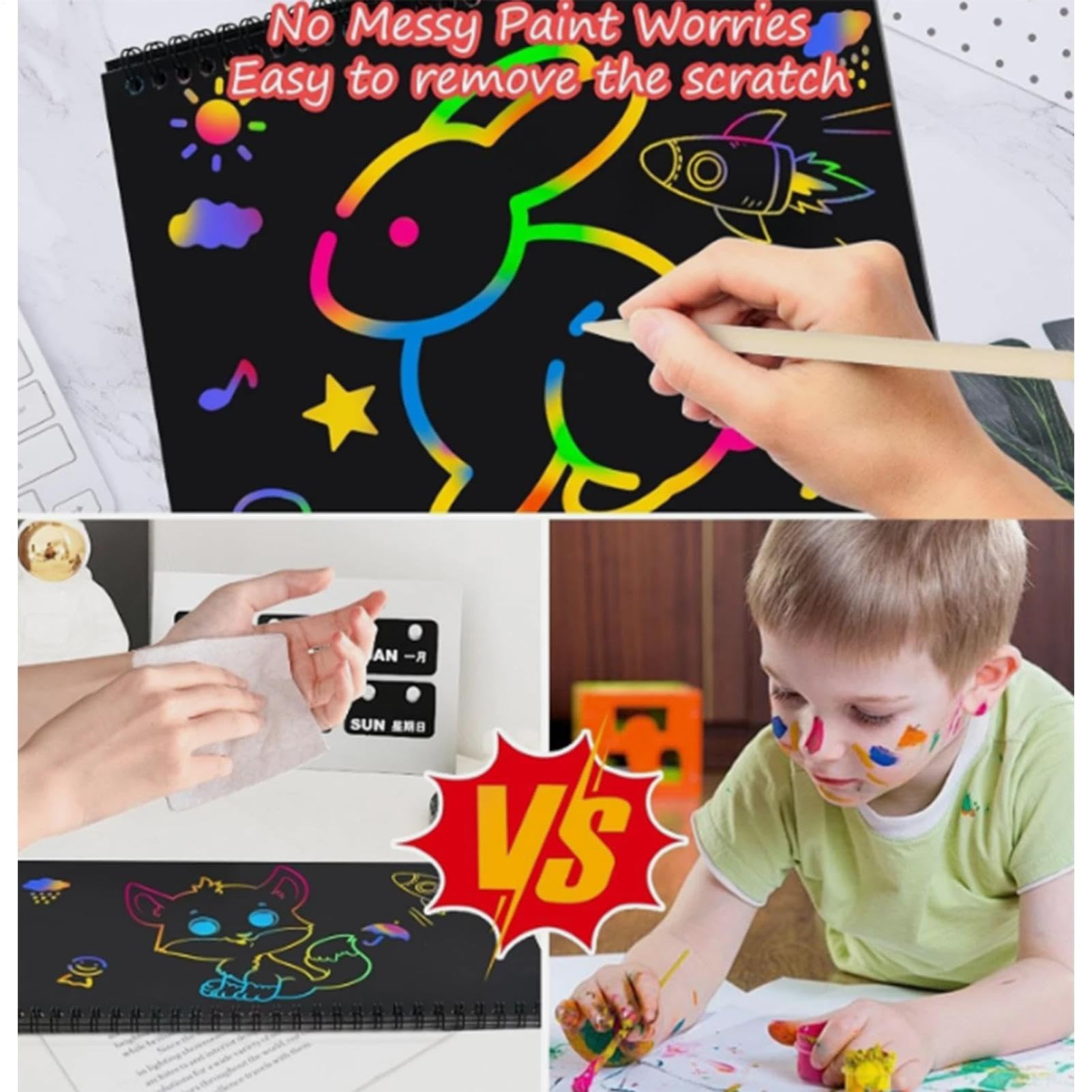 Pack De 4 Cuadernos De Rascar Navideños | 32 Notas Mágicas Con Lápiz De Madera | Manualidades De Navidad Para Niños Y Adultos
