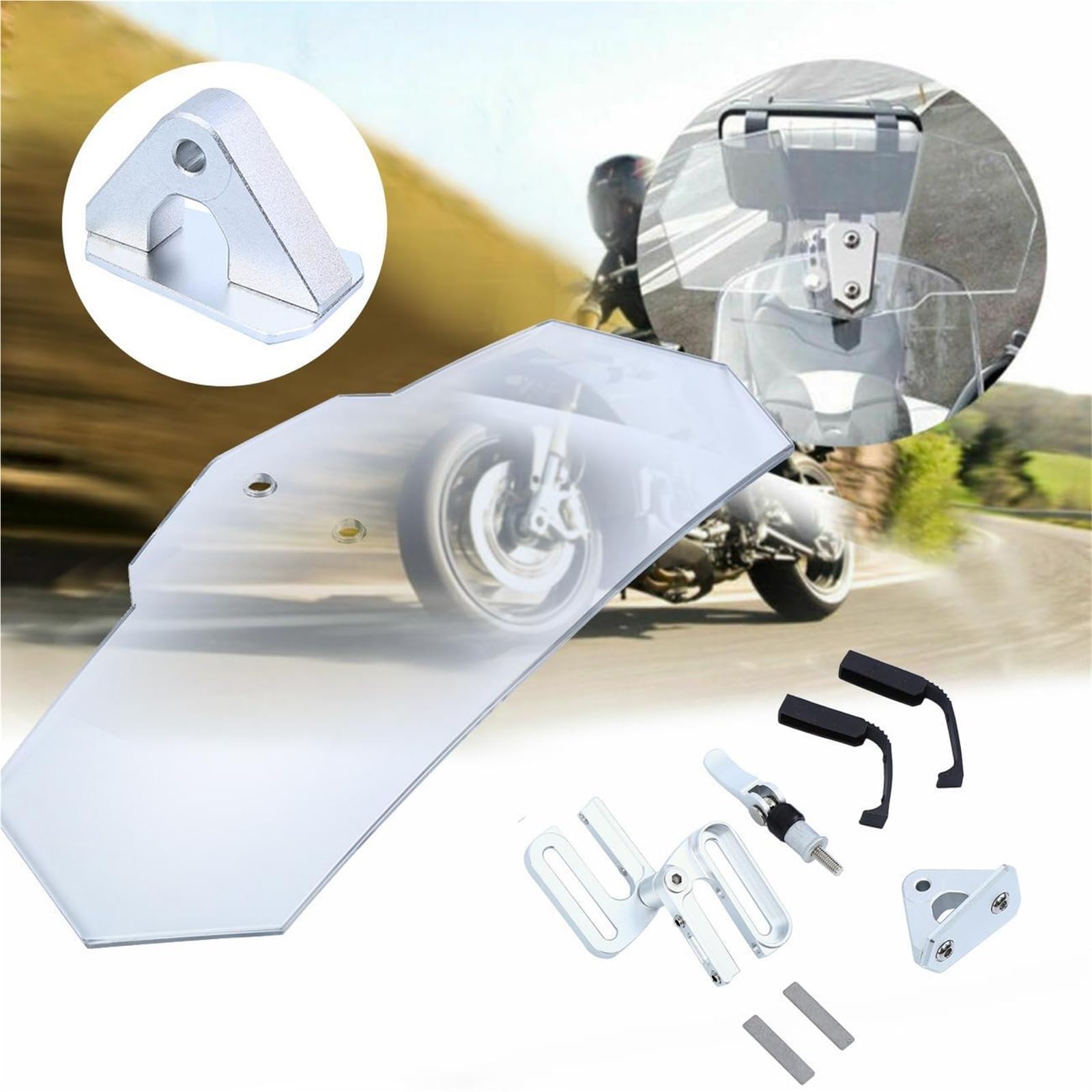 Deflector Cupula Moto Compatible con BMW R1200GS, Kawasaki Z800, Z900 y Honda. Clip de alerón Universal para Motocicleta, extensión de Altura Ajustable. Parabrisas