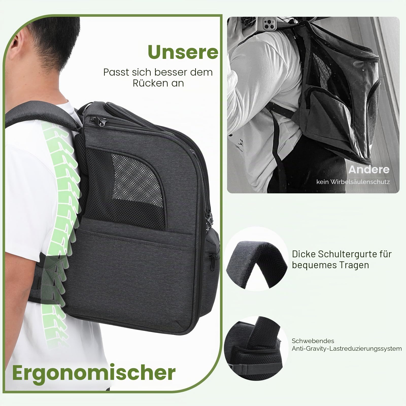 Pecute Katzenrucksack Hunderucksack Haustier Rucksack, Belastung Verringern Hundetasche, Katzentasche, Entlastungssystem Katzen Rucksack, Faltbar und Leicht, Atmungsaktiv, geeignet für Tiere bis 6 kg