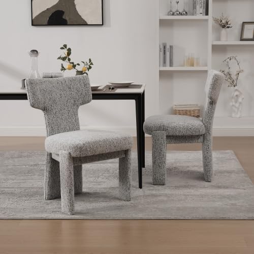 Set di 2 poltrone imbottite, con rivestimento in ciniglia e struttura in legno massello, sedia con anima a molle e schienale galleggiante, poltrona senza braccioli per soggiorno, sala da pranzo
