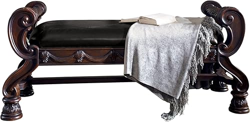 Signature Design by Ashley North Shore - Banco tapizado de cuero sintético adornado para dormitorio color marrón oscuro