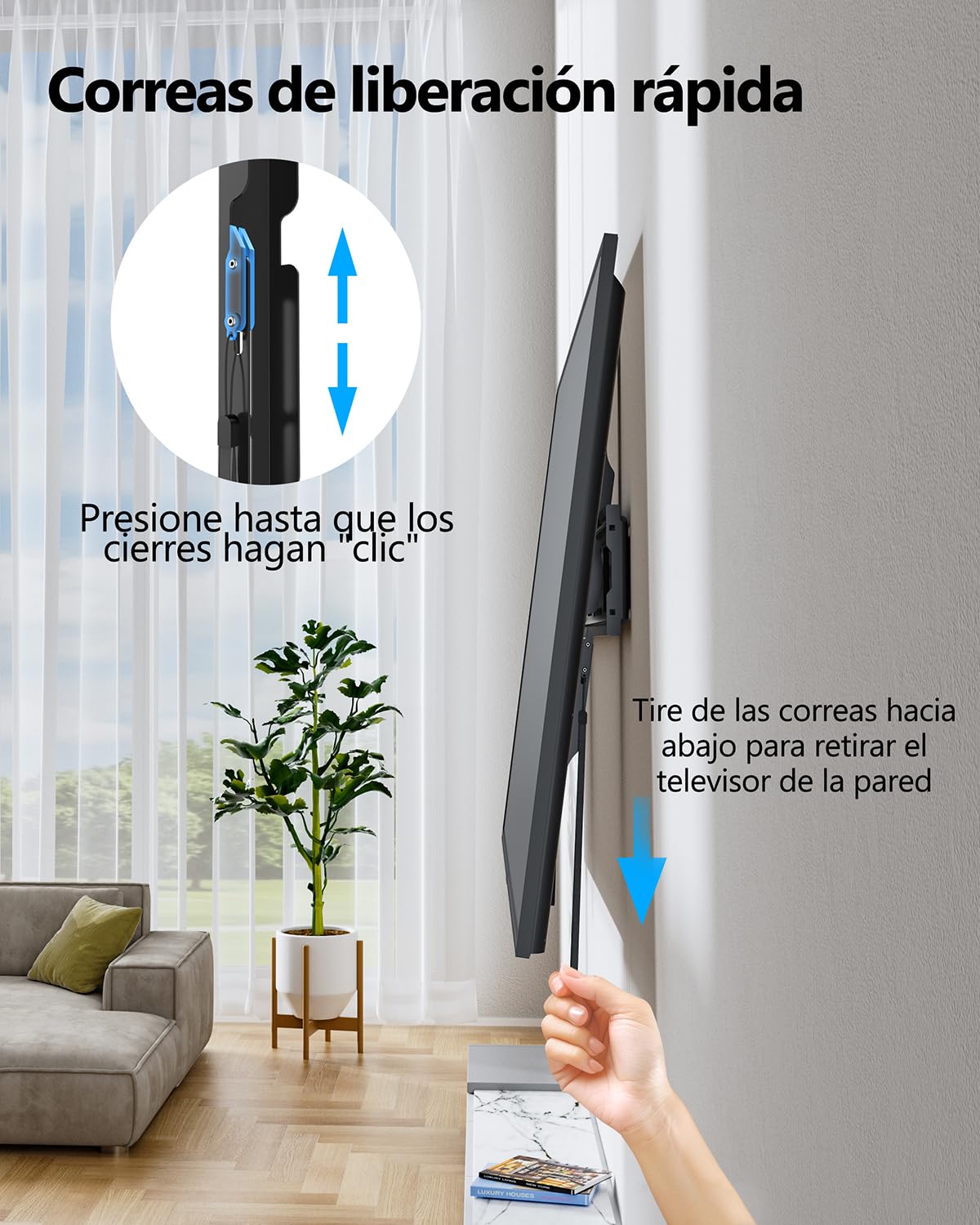 Soporte TV Pared Fijo Plano Ultra Delgado para 55-120 Pulgadas | Alta Resistencia Soporte TV Pared Capacidad hasta 125 kg para Televisores LED LCD Planos y Curvos, MAX VESA 900x600 mm