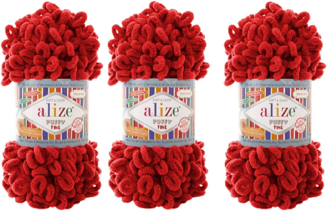 Alize Puffy Fine Yarn Baby Blanket Yarn Lot of 3skn 300gr 48yds 100% Micropolyester Soft Yarn Hand Knitting Yarn Super Chunky Bulky Woven Worested Yarn (263)