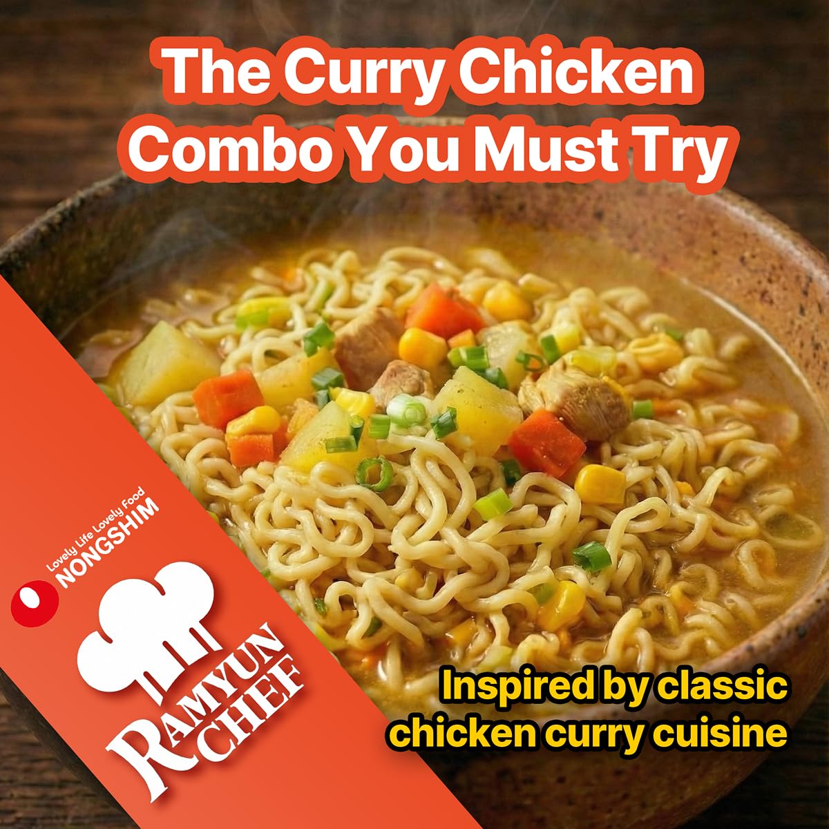 Nongshim Ramyun Chef, Instant Ramyun Noodles with Soup Mix, Curry Chicken, 4.02 Oz (Pack of 4)