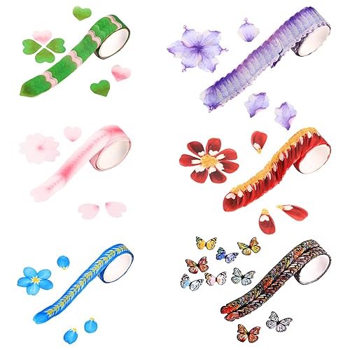 6 rollos de cinta washi de flores, calcomanías de pétalos de mariposa, calcomanías temáticas de flores, calcomanías de pétalos para álbumes de