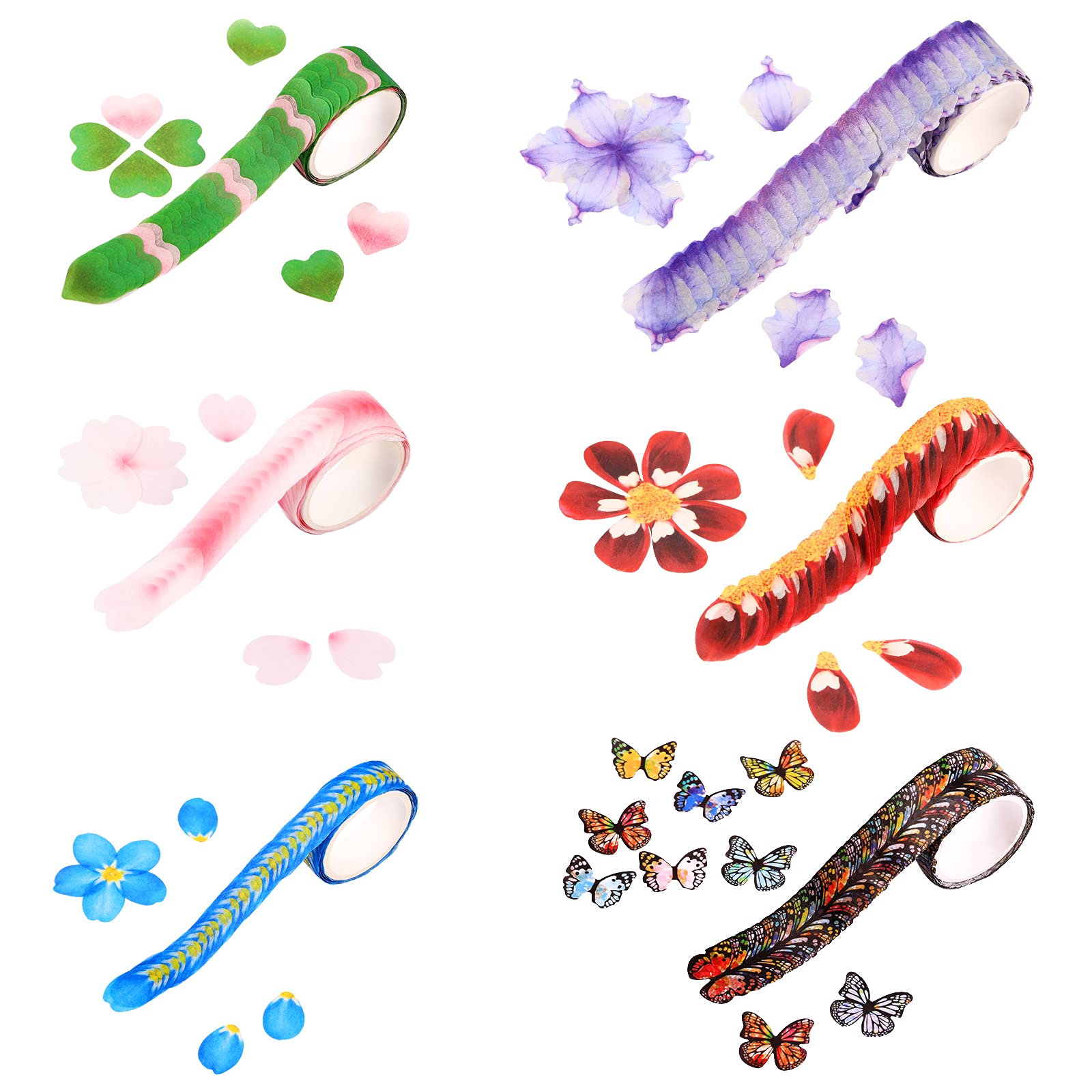 Tenare6 Rolls Flower Washi Tape Butterfly Petal Stickers Plants Flower Theme Decals Tape DIY Petal Stickers for Scrapbooking Albums Diary DIY Crafts Decoration Supplies