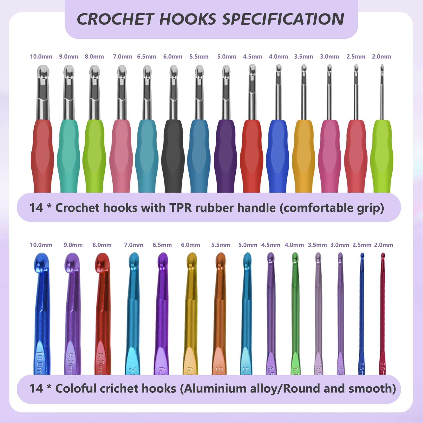 Artcome 124 pcs Crochet Kit for Adults and Kids 14 Sizes Ergonomic Crochet Hooks with a Comfortable Grip for Beginners and Experienced Crocheters Ideal for Creating Beautiful Projects - Image 4