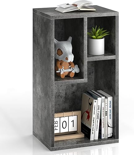 VECELO Estantería abierta de 3 cubos, estantería pequeña con estantes de diferencia de altura para la mayoría de libros, horizontal disponible,