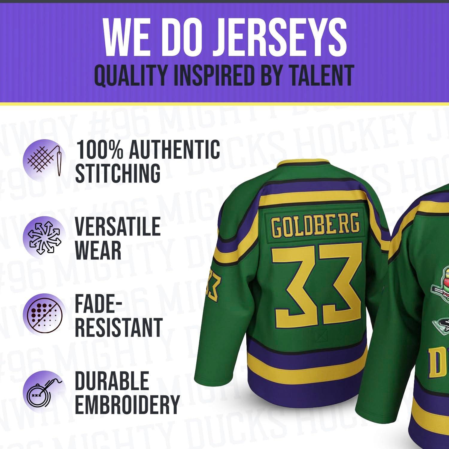 Greg Goldberg #33 Mighty Ducks Jersey – Green 90s Hockey Shirt with Stitched Letters, Adult Sizes S–5XL