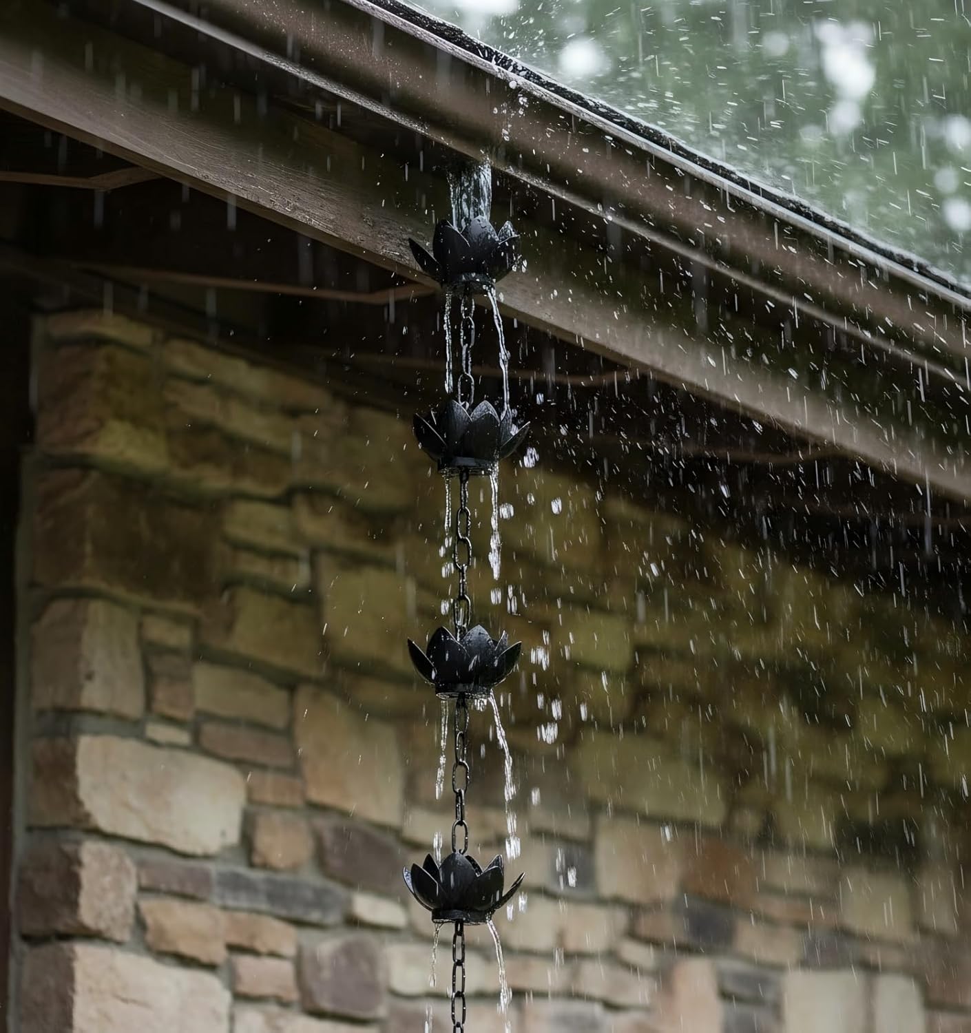 Rain Chain - Handcrafted Decorative Downspout Alternative for Gutters, Elegant Lotus shape Design, Adjustable & Easy Install, Outdoor Garden & Patio Water Feature (Rain Chains Gutter Adapter )