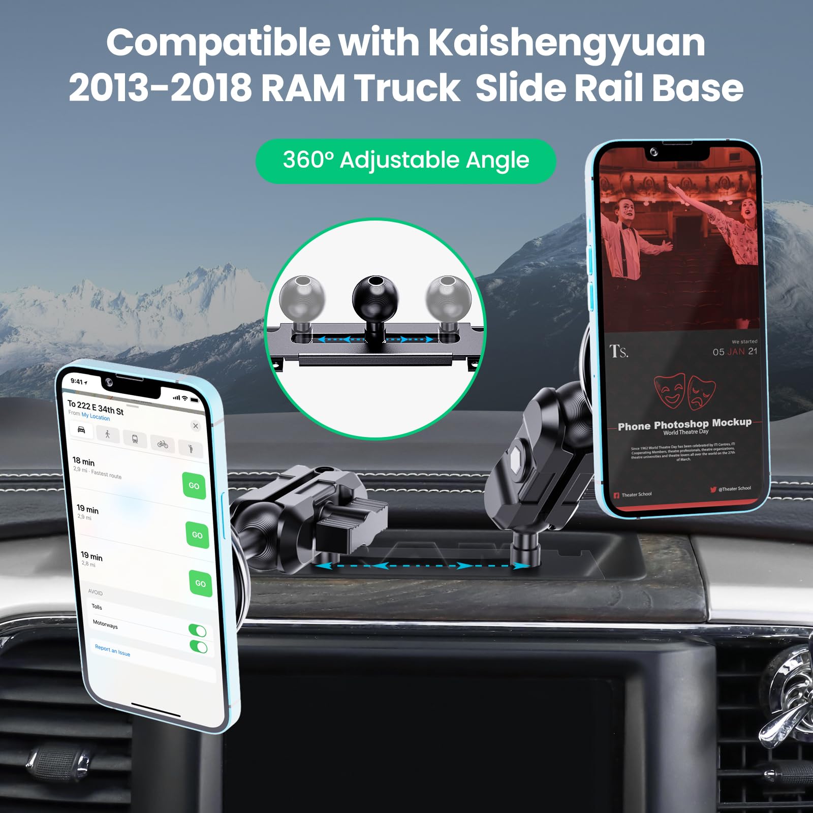 Kaishengyuan Supporto di ricarica magnetico per cruscotto con braccio a doppia presa da 8 cm + braccio di montaggio rotante di estensione compatibile con iPhone e smartphone Android – Adatto a sfere