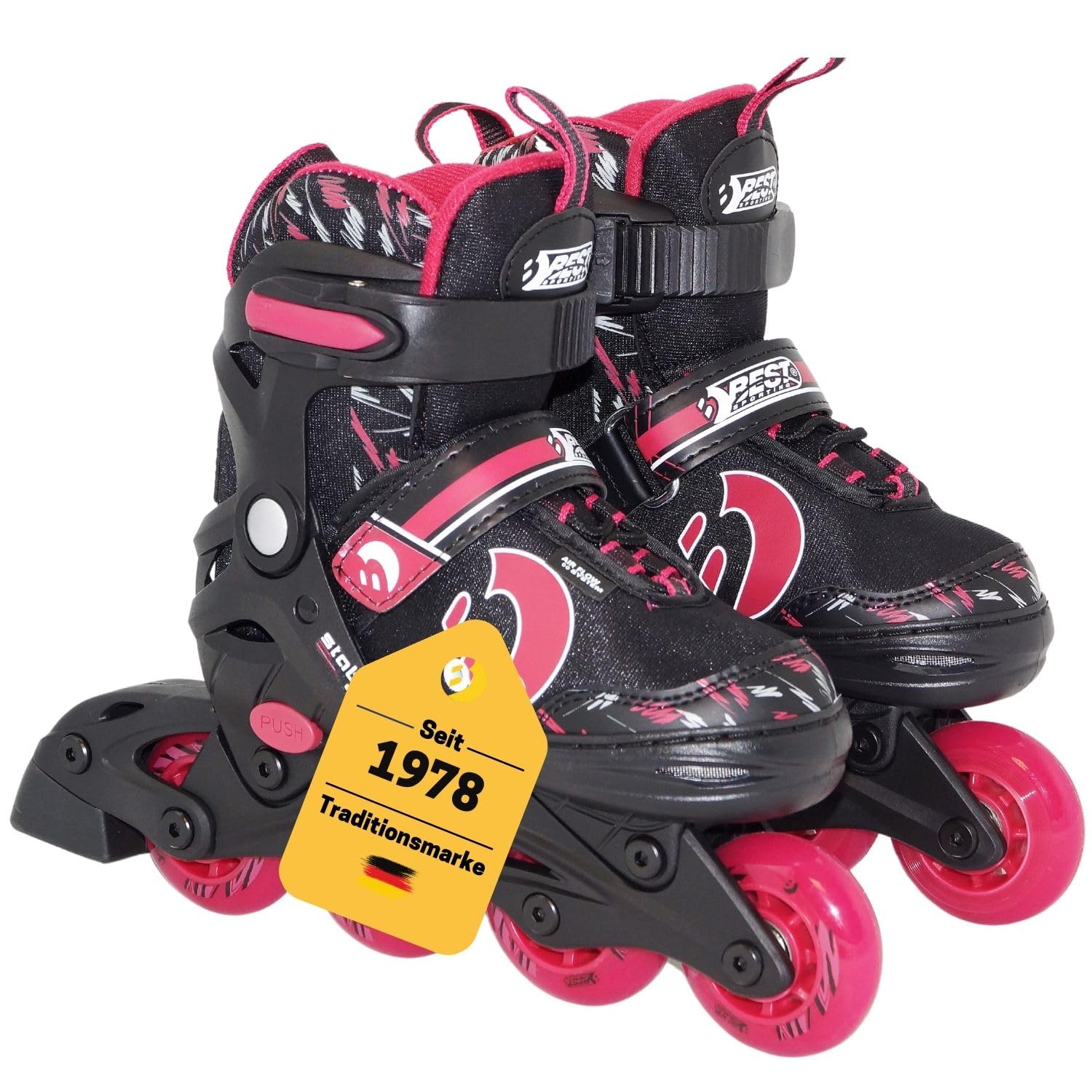 Best Sporting Unisex Youth Pink/Black Inline Skates, Size 38-41