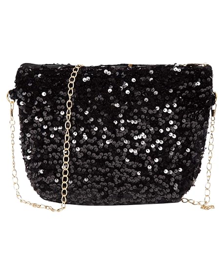 PUNTO UNO Womens Black Sling Bag in Sequence