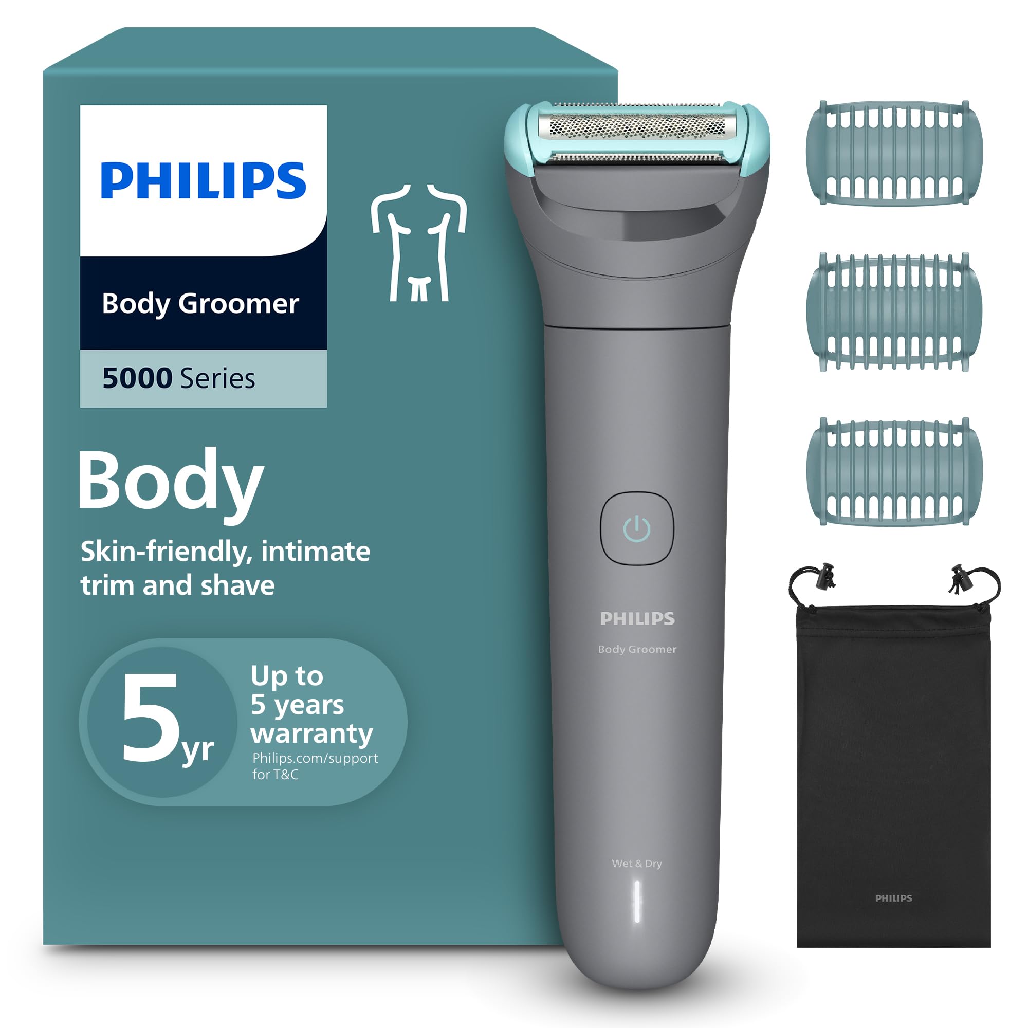 Bodygroom BG3027/03 | Showerproof Groin & Body Trimmer | Body Shaver, 3-Length Combs | 60min Cordless, Skin Protection, Ergonomic Grip