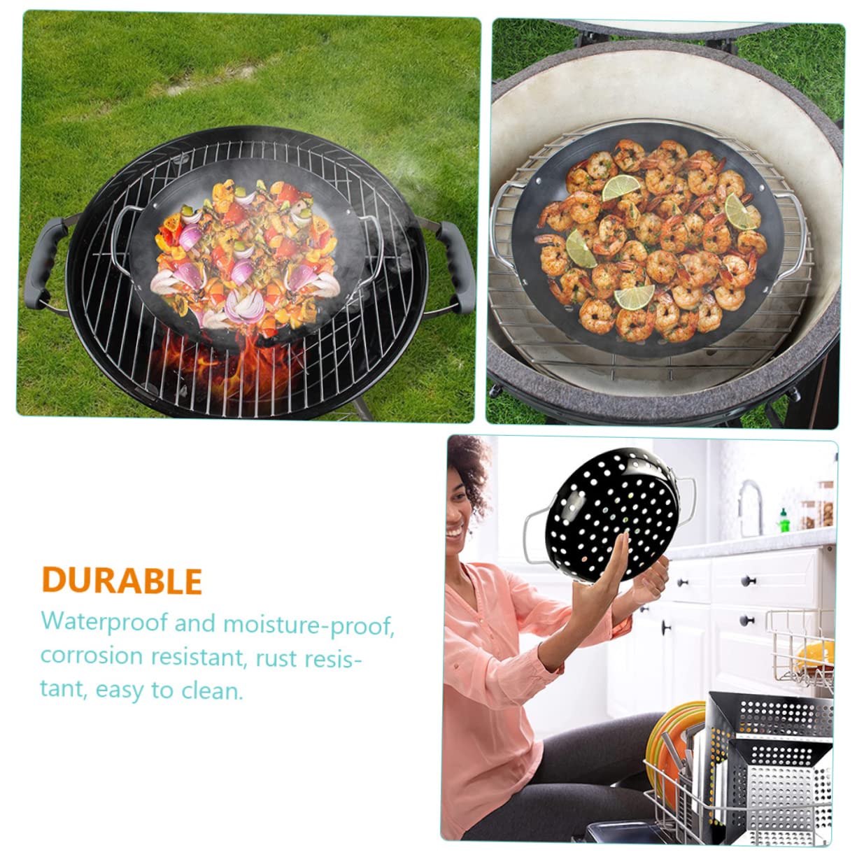 PartyKindom Cestello Design a Doppia Maniglia per Grigliare le Verdure in Acciaio al Carbonio Nero, Resistente alla Ruggine e Facile da Pulire per Barbecue Professionale