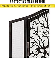 Vista 3 de ROYUMI Pantalla de chimenea en forma de árbol con herramientas, estufa de leña con puertas, accesorios de hierro forjado, cepillo, póker, pala