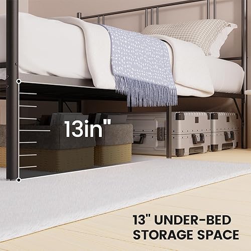 Miniatura 4 de LECEVOCY Base de cama Queen con base de metal, base de colchón, almacenamiento debajo de la cama, no necesita somier, fácil montaje, soporte de