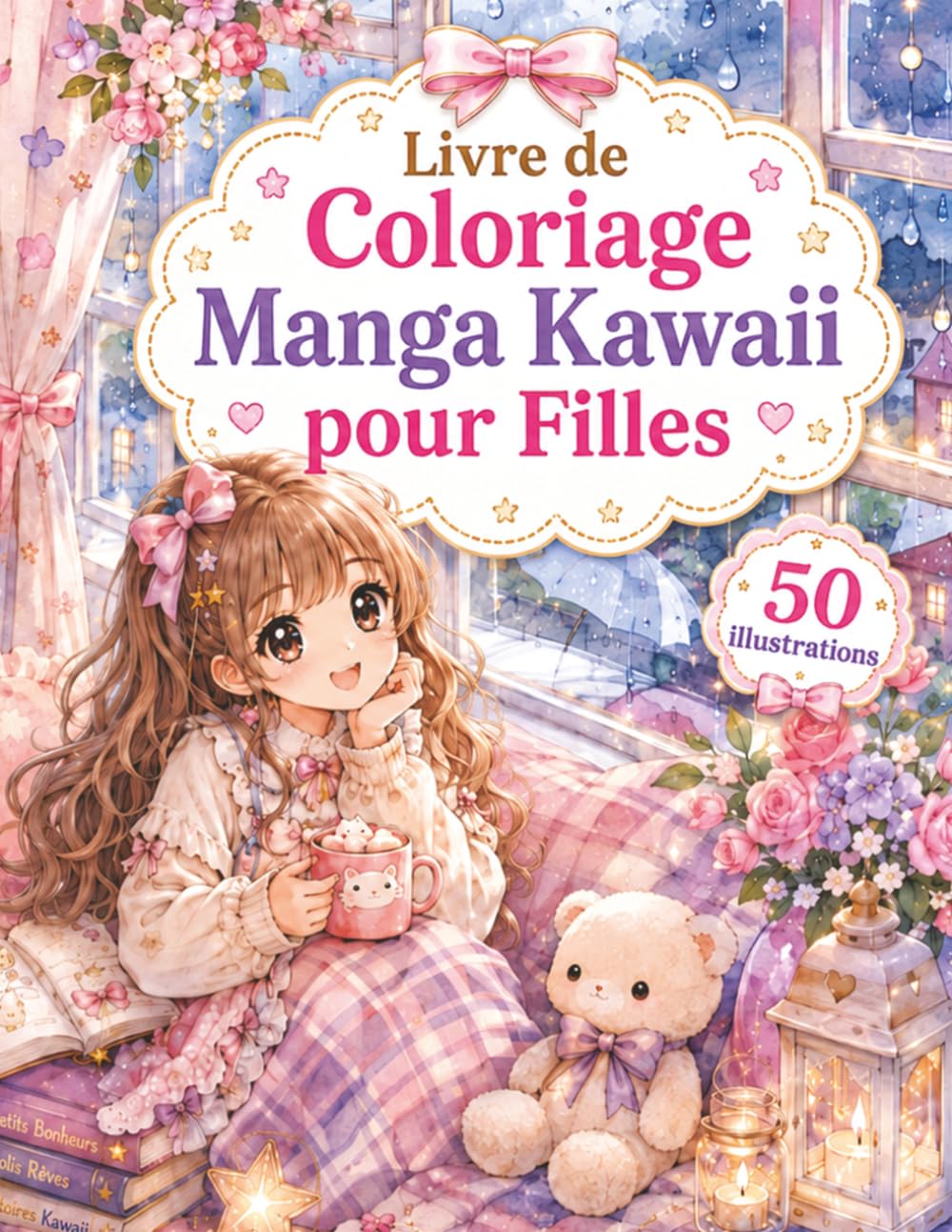Livre de Coloriage Manga Kawaii pour Filles: 50 dessins adorables à colorier avec personnages manga, scènes cosy, animaux mignons et moments relaxants pour enfants, ados et fans du style japonais