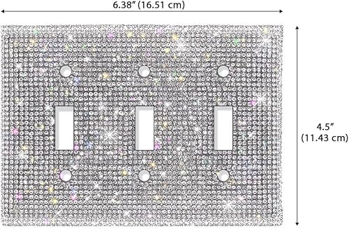 Miniatura 2 de Cubierta de interruptor de luz con diamantes de imitación plateados brillantes, cubierta de placa de pared con destellos de cristal plateado (1