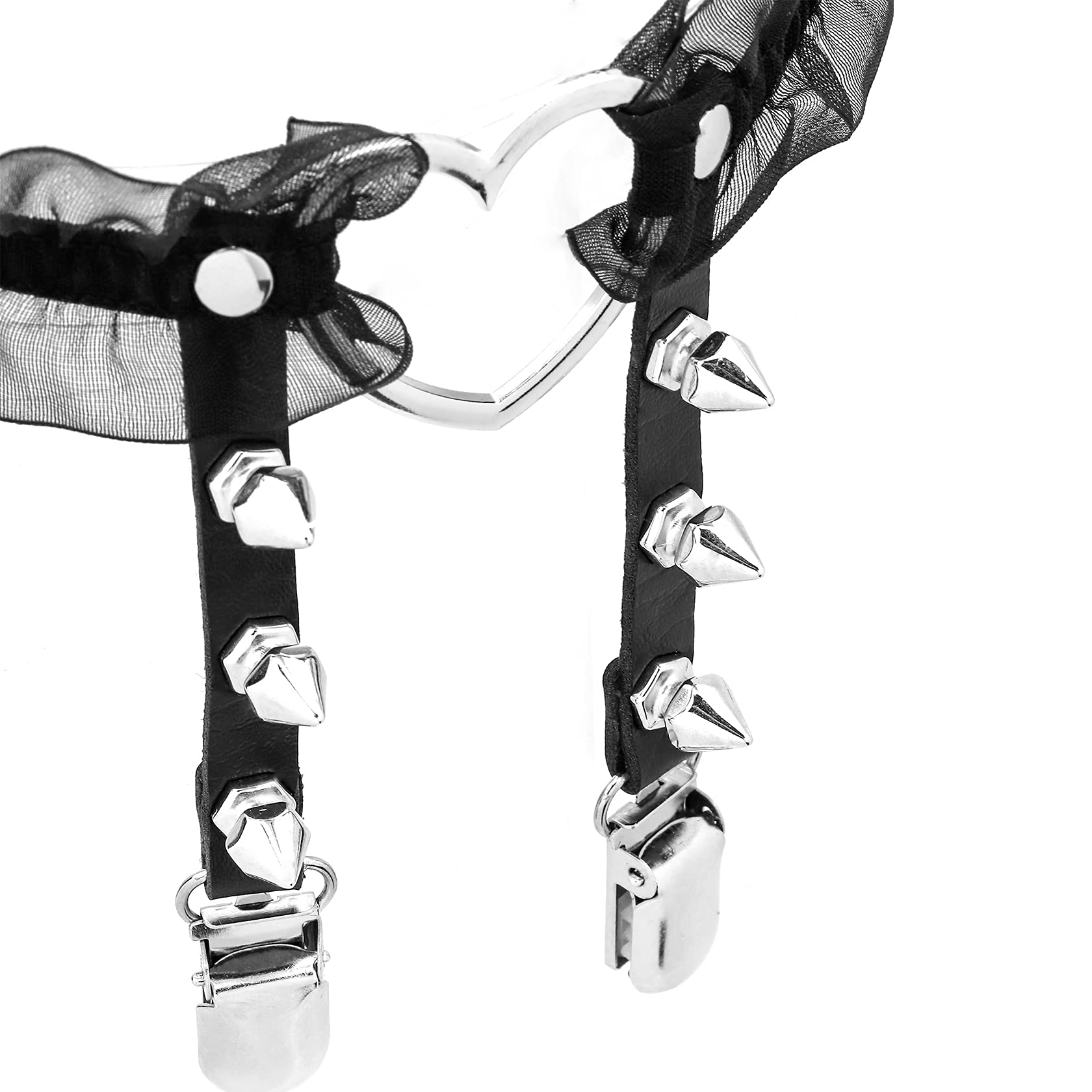 Eigso Velvet Gothic Garter for Women Heart Leg Ring with Rivets Elastic Lace Bracelets Choker Set: Black