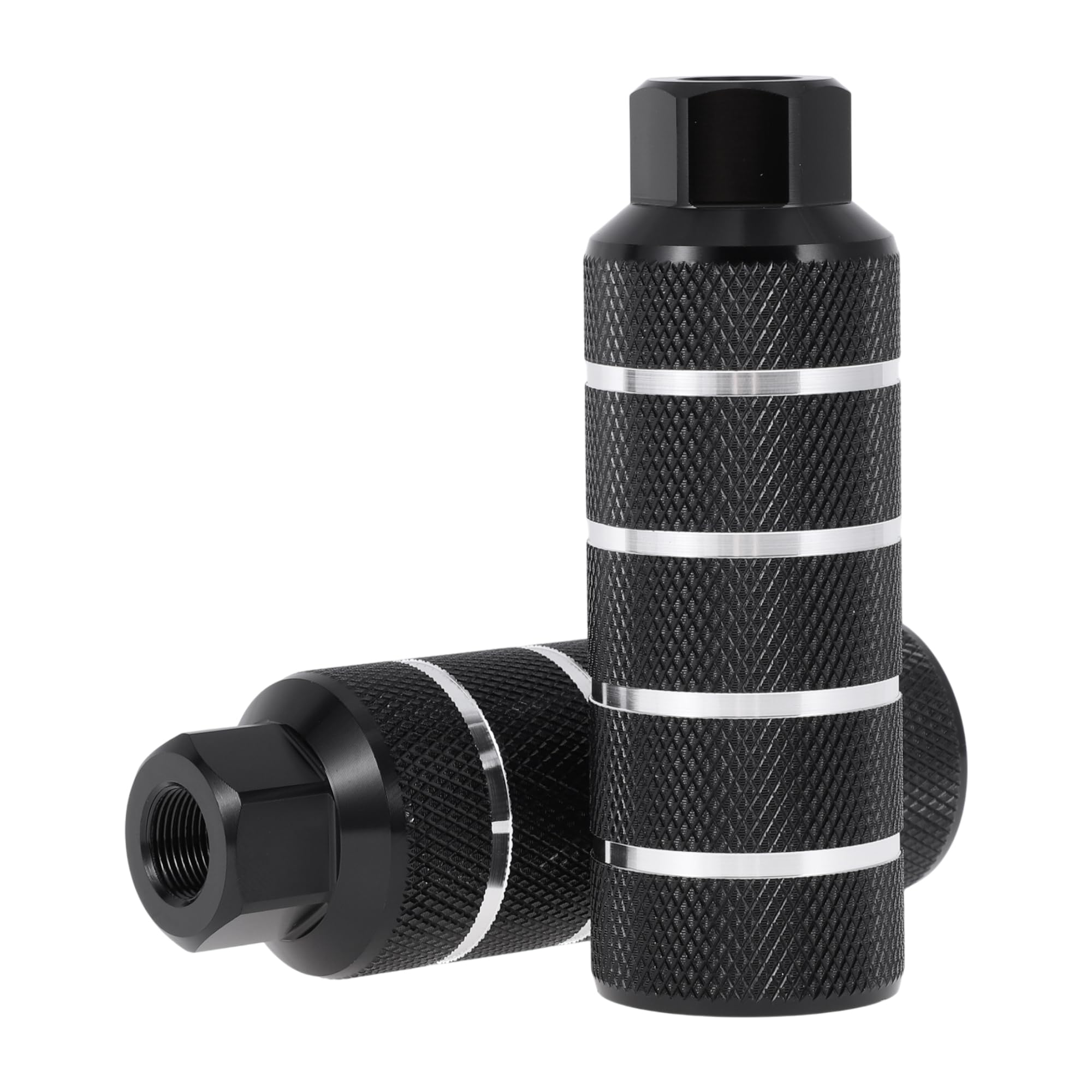 Partuto 2 Pcs Aluminum Alloy Anti-Skid Bike Pegs 110mm Length Four Stripes Texture Bicycle Backseats Stands Cycling Foot Pegs 9/16 Inch Axles Black