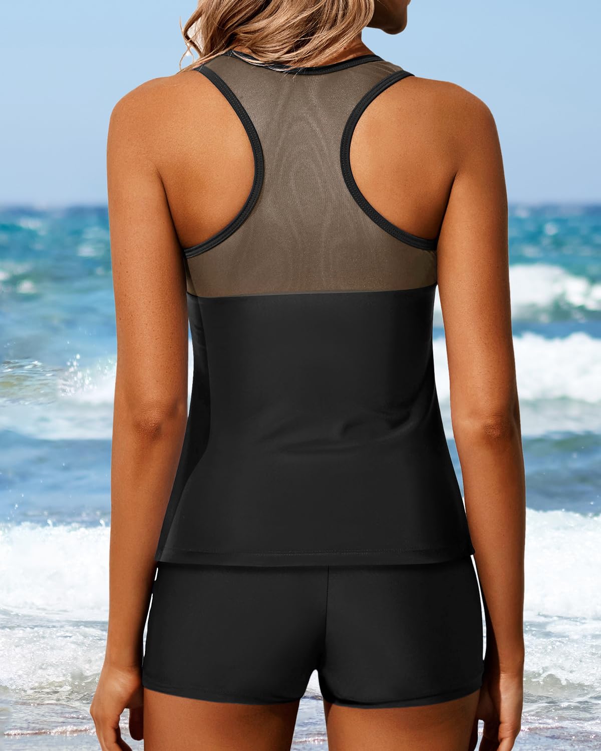 Yonique Tankini Swimsuits for Women with Shorts Athletic Two Piece Bathing Suits Racerback Tank Tops Swimwear Black M