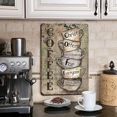 Miniatura 4 de Letreros decorativos de café para decoración de cafetería, Cristo ofrece perdón para todos en todas partes, 8 x 12 pulgadas, decoración de café para