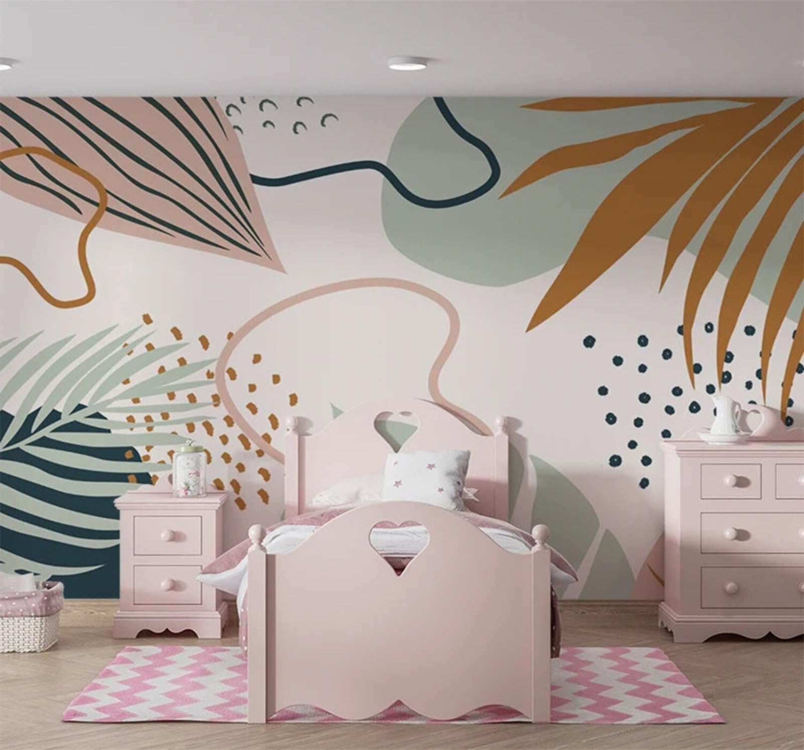 Hand Drawn Tropical Leaves Abstract Geometric 3D Wallpaper Easy Install Feature Office Living Room Sofa Bedroom TV Background Wall Decoration-250cm×170cm