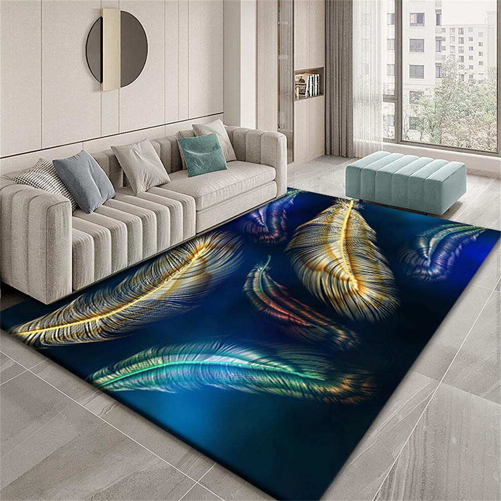 Tapis enfant chambre garçon 60x90cm au motif de plume abstrait bleu et rouge