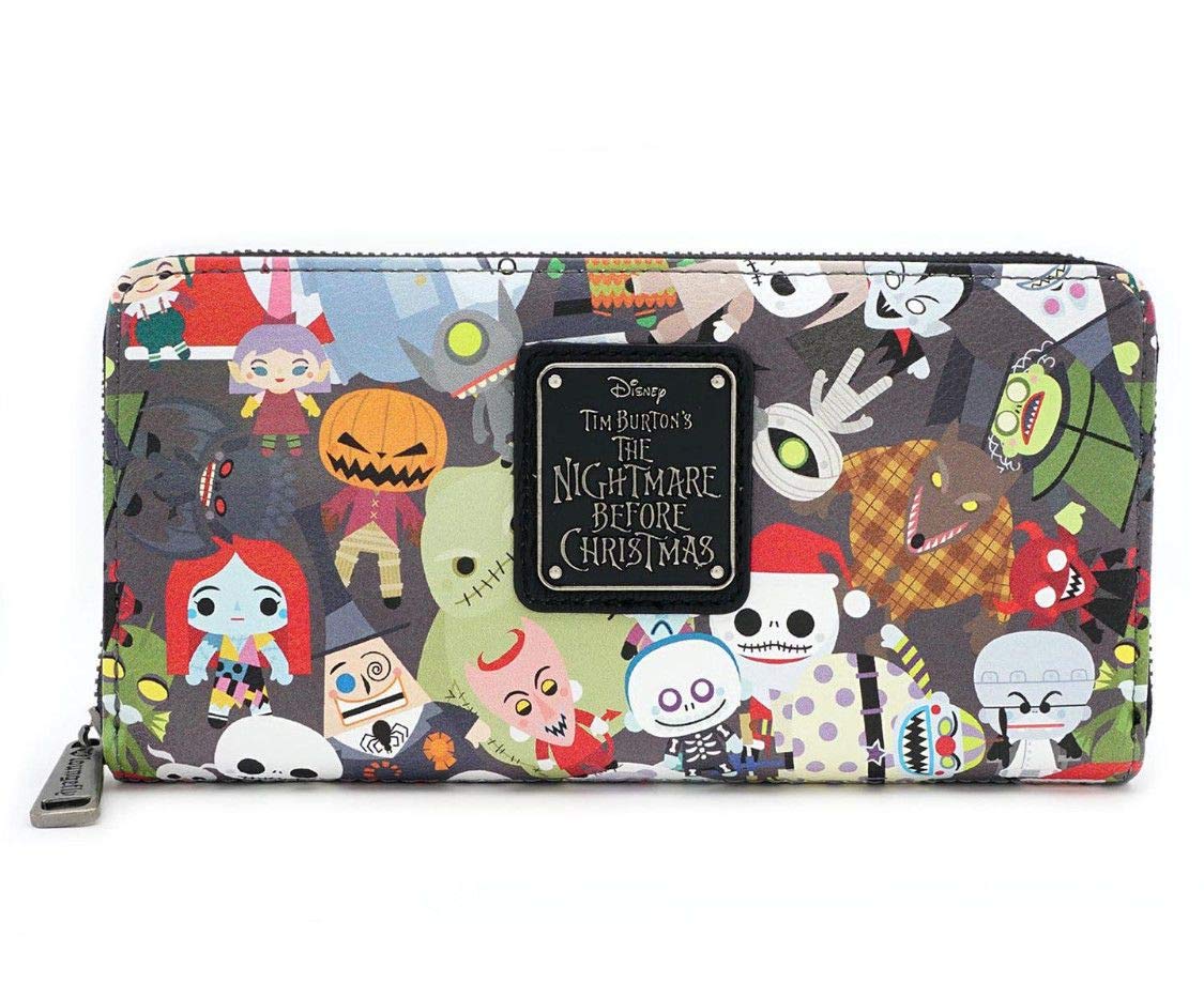 Loungefly x Nightmare Before Christmas Chibi Character Print Zip-Around Faux Leather Wallet (Multi, One Size)