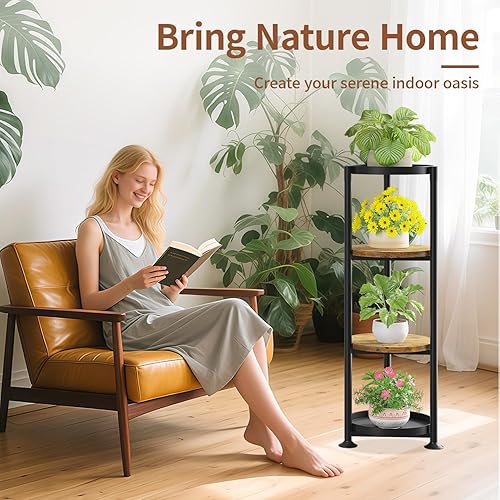 Miniatura 9 de LASZOLA Soporte negro de 4 niveles para plantas de interior para macetas grandes y altas y resistentes, estante vertical de metal de varios niveles