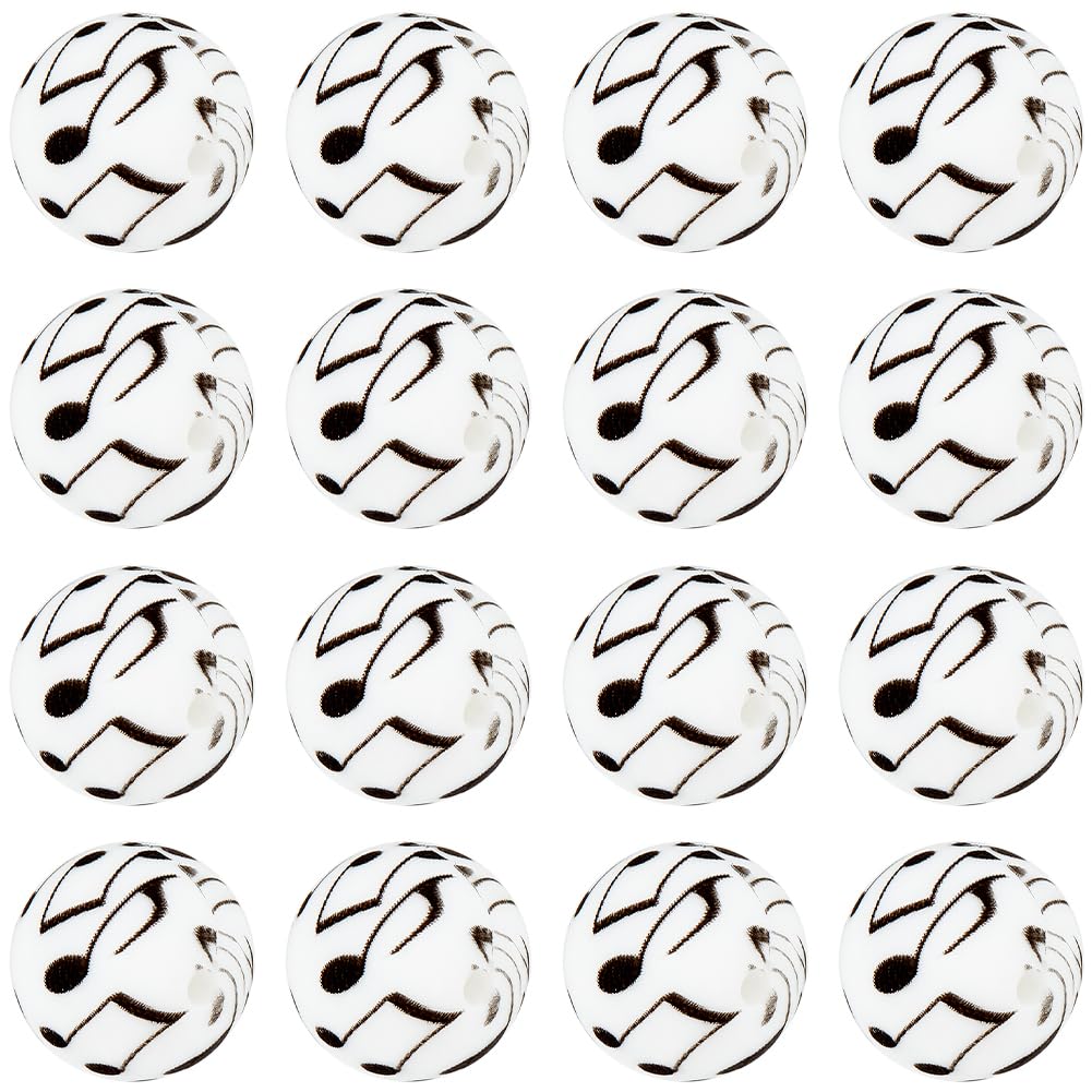 Perles imprimées en silicone de 15 mm SUNNYCLUE pour création de bijoux de musique lot de 30